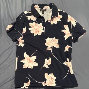 Express Men's Dark Blue Floral Polo